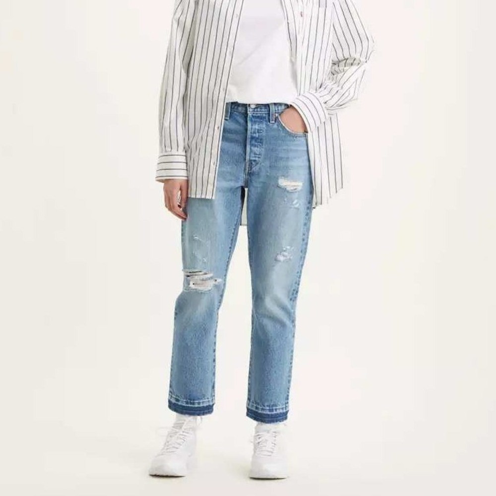 Levi's Premium 501 Crop Jeans 25 Distressed Button Fly High Rise Straight Leg